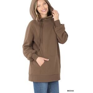 Zenana Mocha Side Tie Hoodie 1X longline sweatshirt pullover asymmetrical